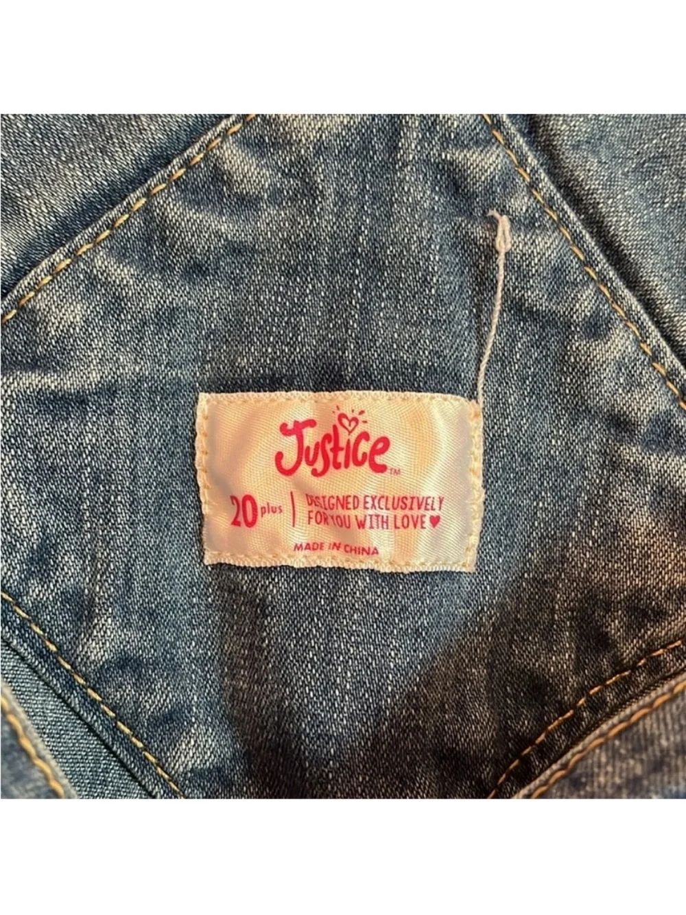 Girls Denim Overall Dress with Heart Patch - Blue